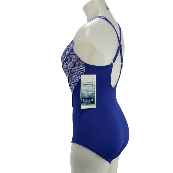 GABOR Women's Swimsuit 1 Piece Blue White Geometric Hydrofinity Fabric Size 8 - Picture 3 of 9